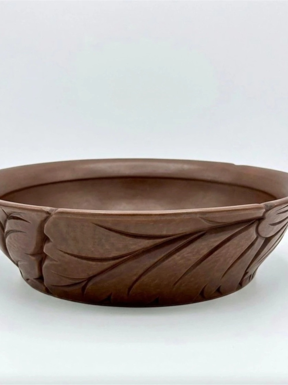 Carved Brown Geometric Serving Bowl